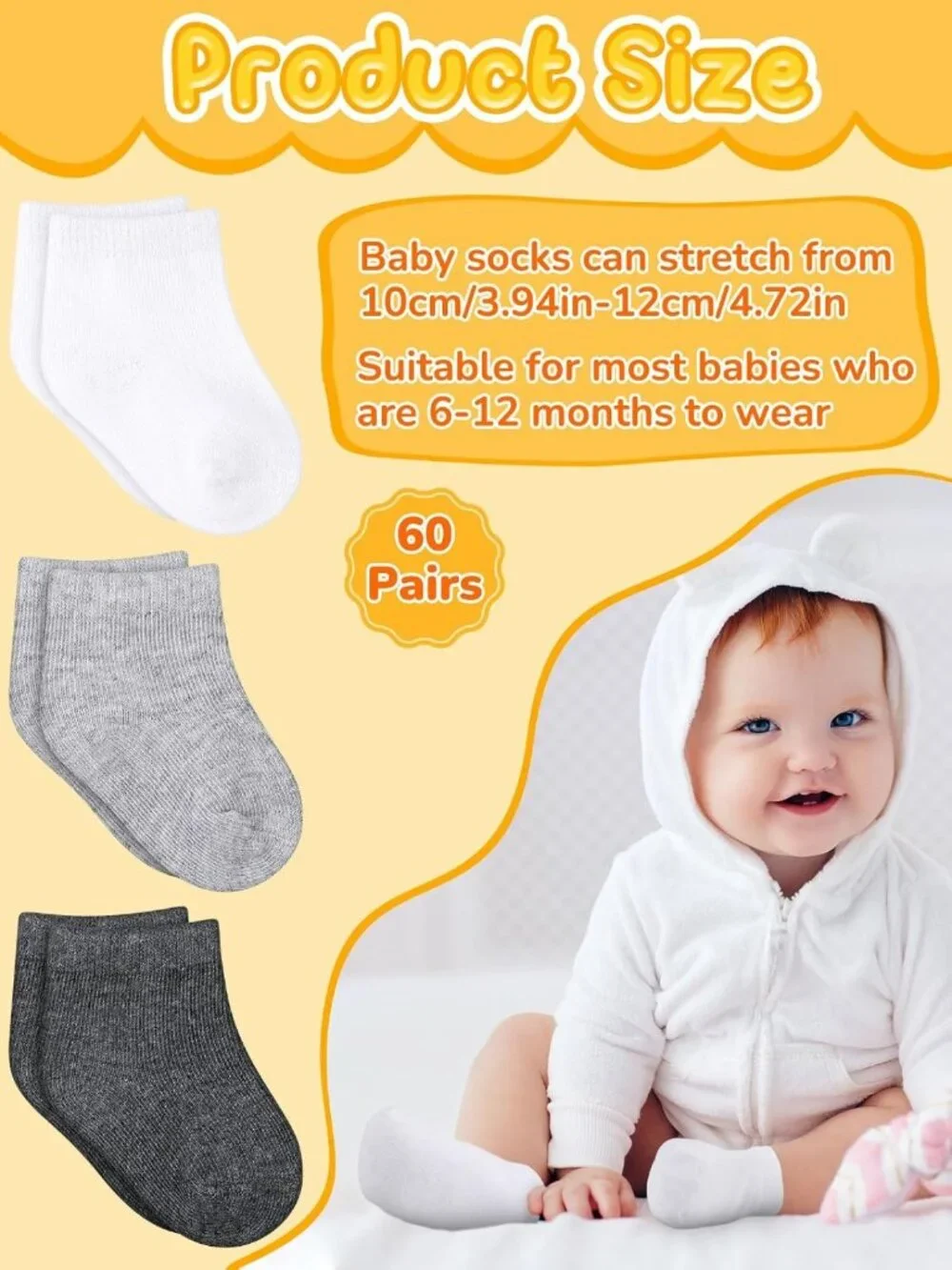 60 Pairs Newborn Baby Socks Set, Unisex Cotton Infant Anklets, Soft & Cozy